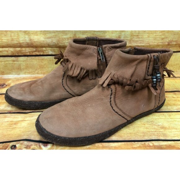 UGG Tiana Fringe Ankle Booties Brown Leather Side Zip Casual 1005454 Womens 10 ( - Picture 1 of 10